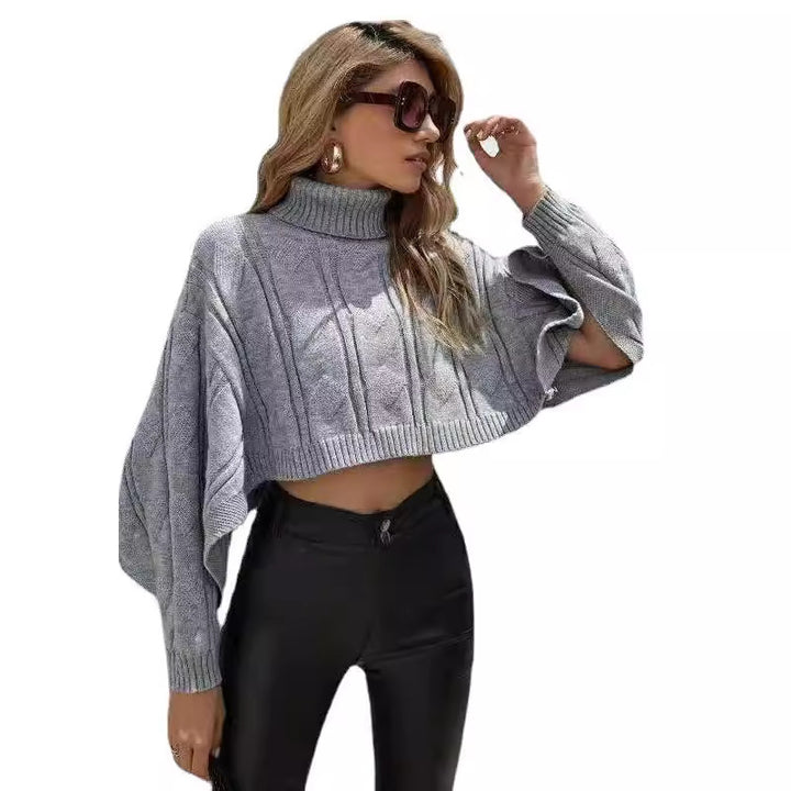Ladies short sweater with high collar and textured pattern Lune London