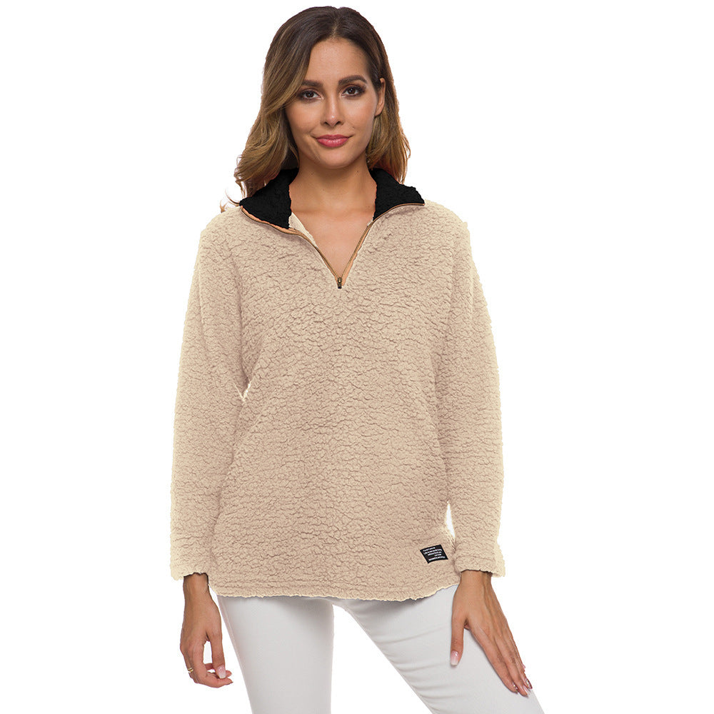 Comfortable fleece sweater for women with high collar and zipper Lune London