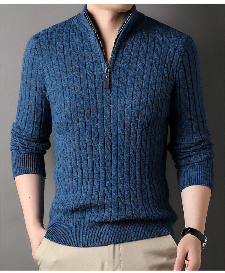 Men's sweater with zip and embossed cable pattern Lune London