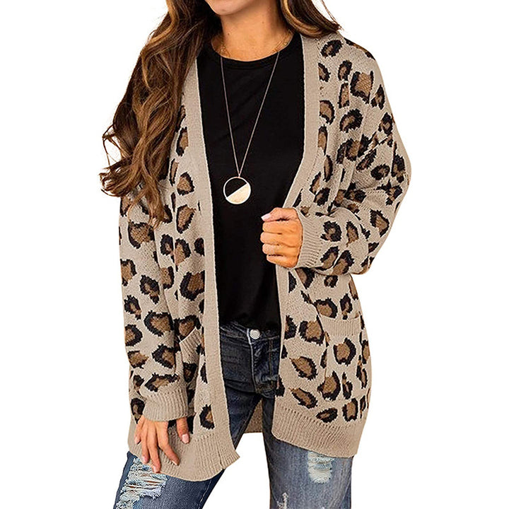 Leopard print knit jacket for women with practical pockets Lune London
