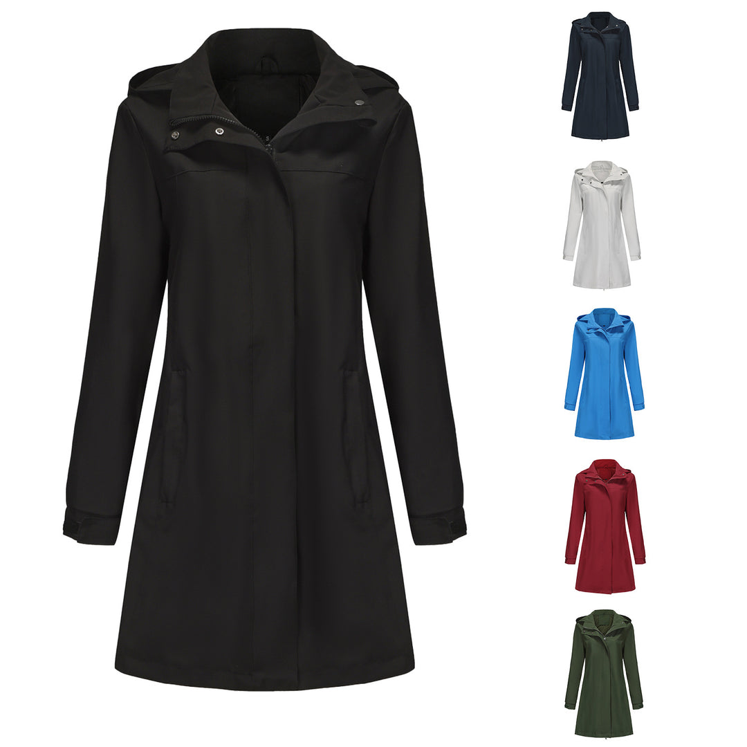 Functional transitional jacket for women with adjustable hood and practical pockets Lune London