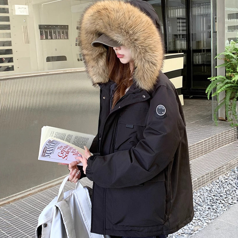 Ladies functional parka with removable faux fur collar and practical pockets Lune London