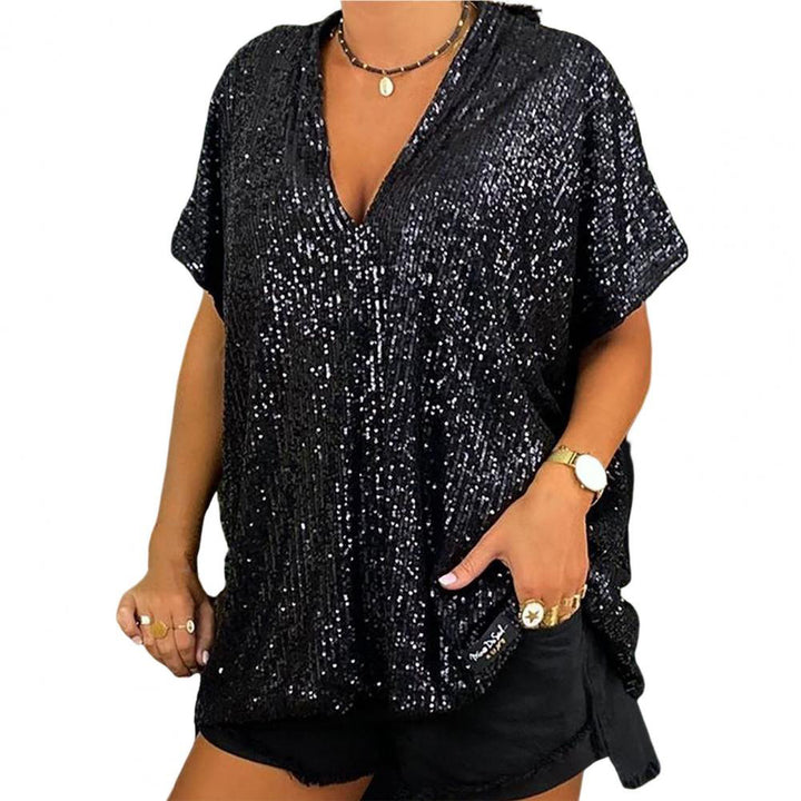 Women Sparkling Sequin Top with Casual Cut and V-Neck Lune London