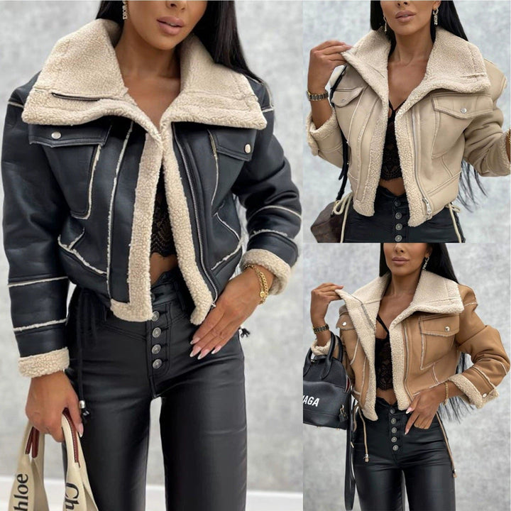 Women Cropped Biker Jacket Withshearling Lune London