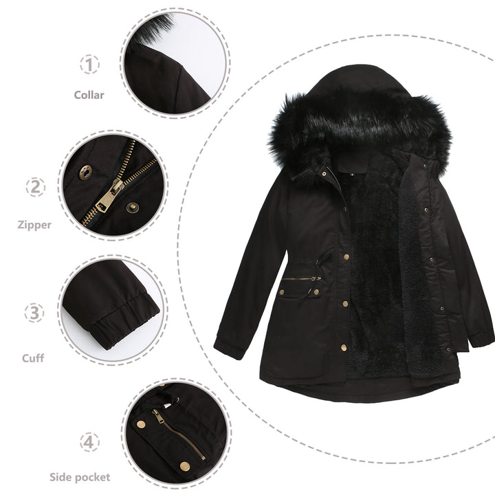 Women's insulated parka with removable faux fur collar and adjustable drawstring waist Lune London