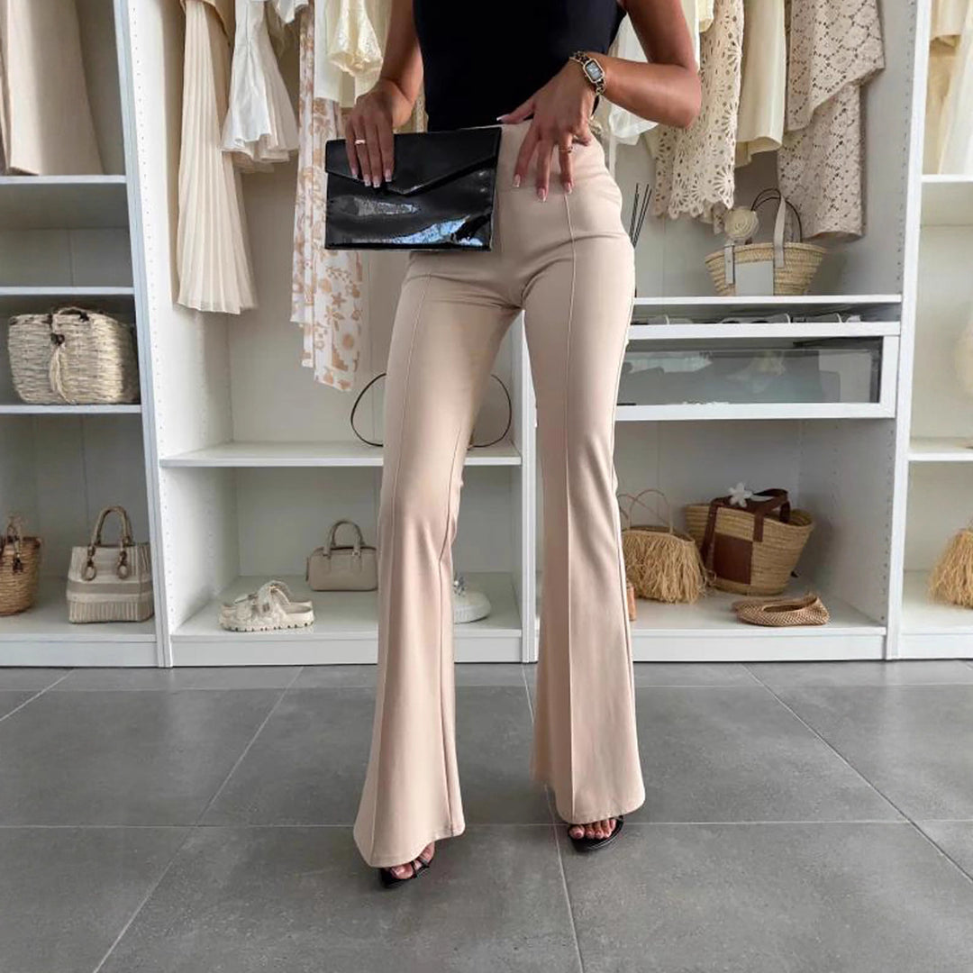 Ladies Elegant High-Waisted Flared Trousers with Flattering Cut Lune London