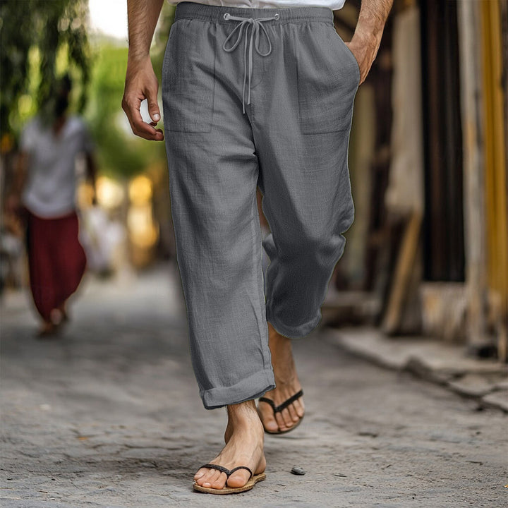 Casual and lightweight linen pants for men with elastic waist and practical side pockets Lune London