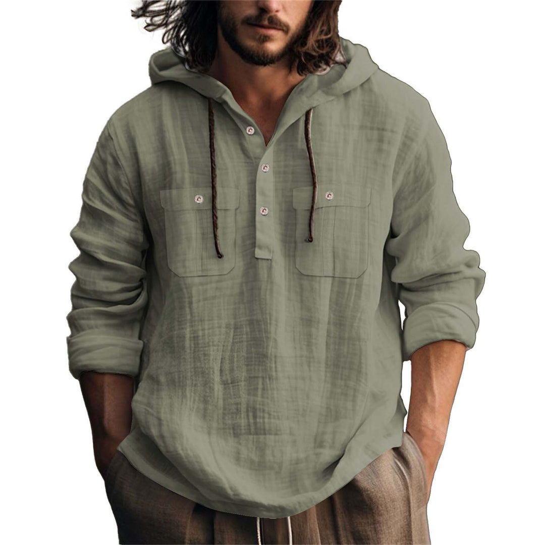 Men's hoodie shirt with practical pockets and stylish button placket design Lune London