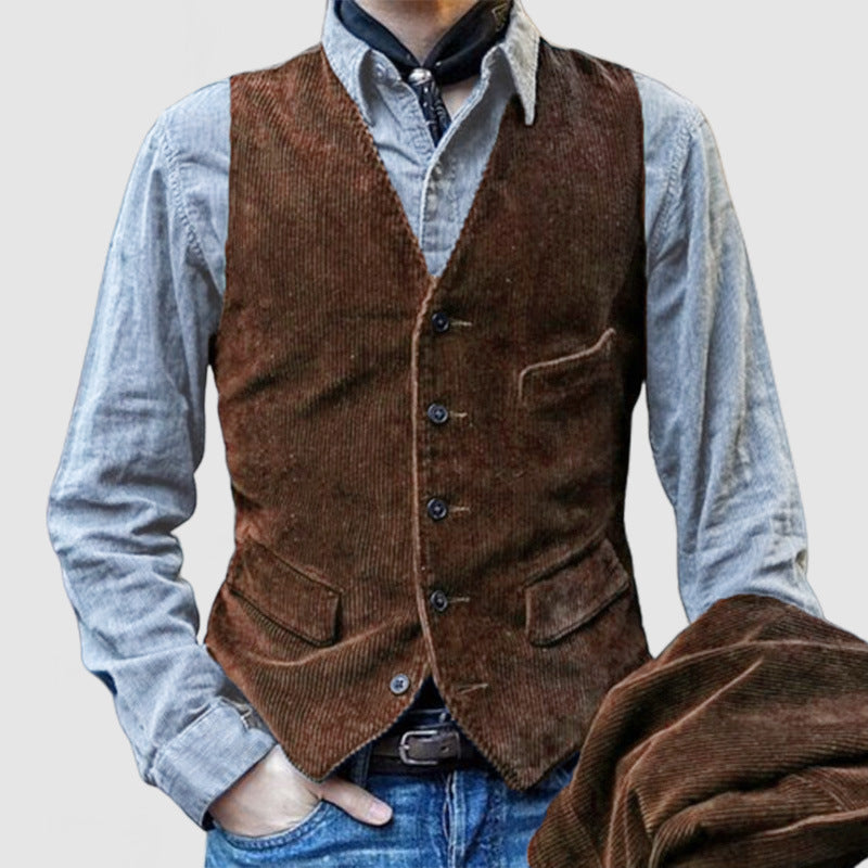 Men's Cord Waistcoat In A Rustic Look with Practical Pockets Lune London