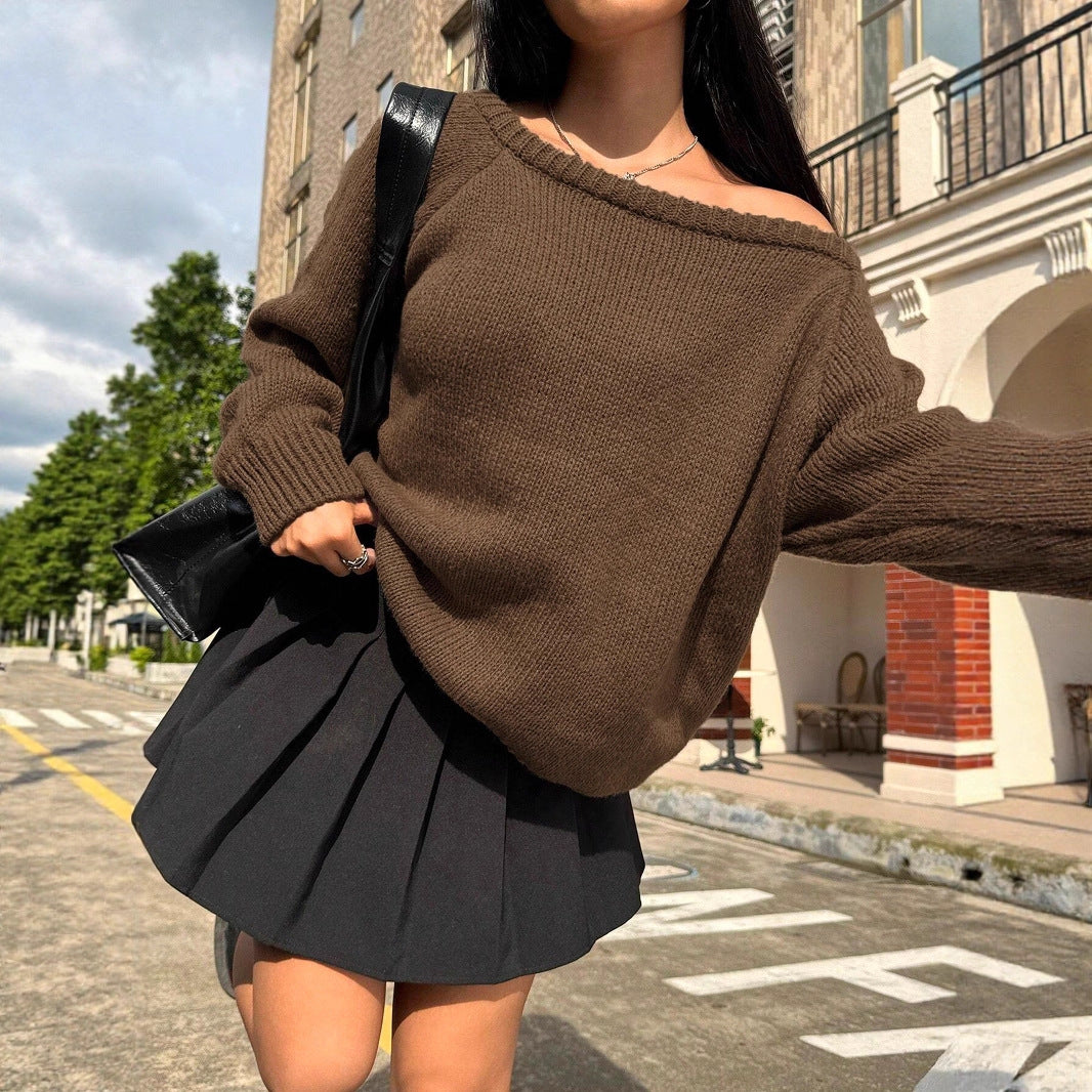 Ladies oversized sweater with off-shoulder design Lune London