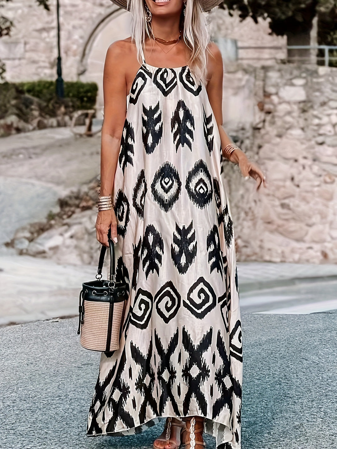 Airy maxi dress for women with an elegant ethnic pattern Lune London