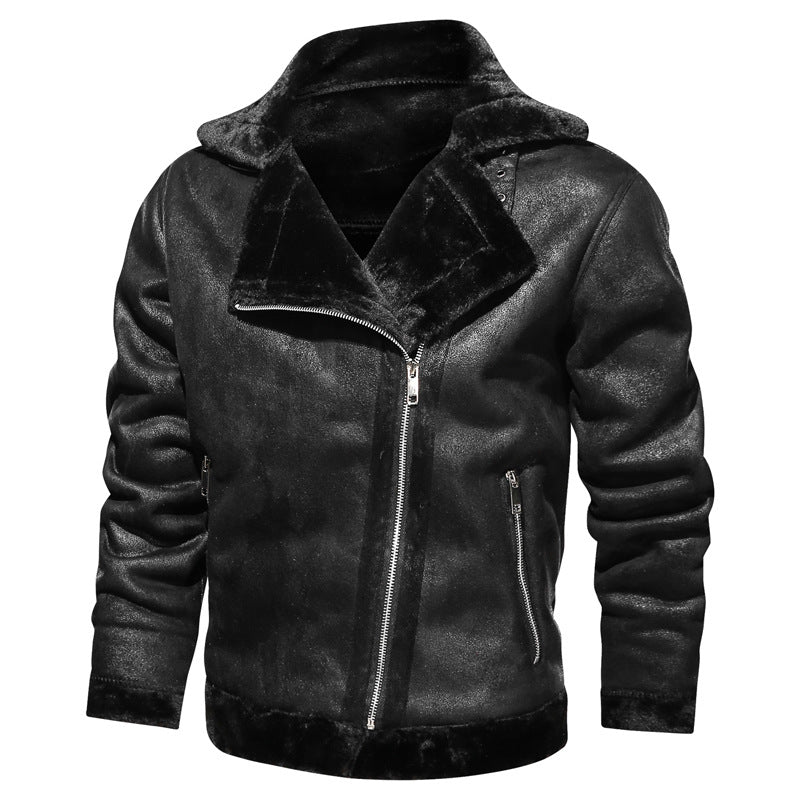 Cozy leather jacket for men with long fur collar Lune London