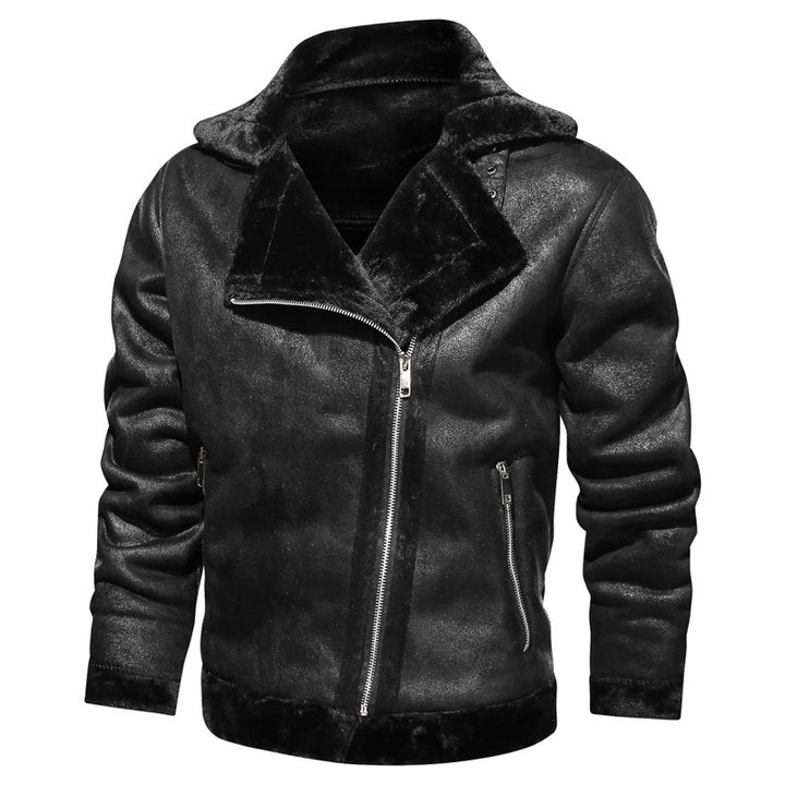 Cozy leather jacket for men with long fur collar Lune London