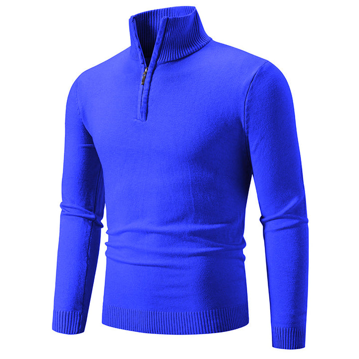 Knitted pullover for men with a modern high collar and a practical zipper Lune London