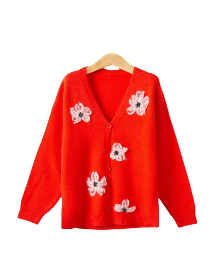 Women’s knitted jacket with floral pattern and elegant button placket Lune London
