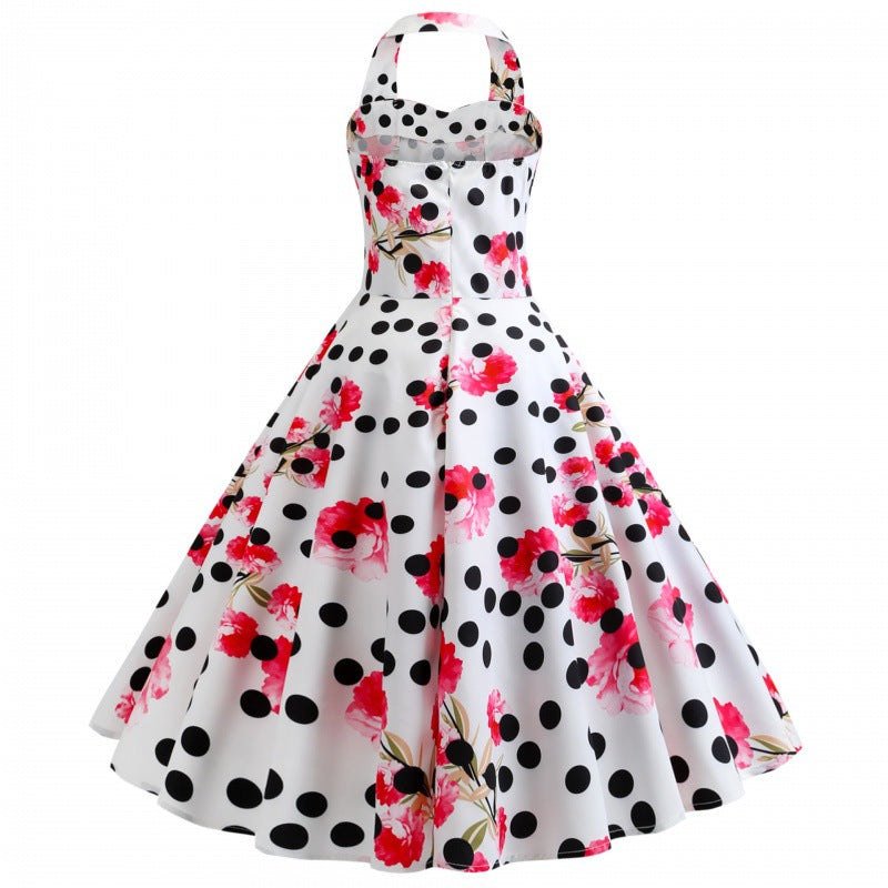 Robe swing rétro pour femmes avec motif floral et pois Chic & Stil