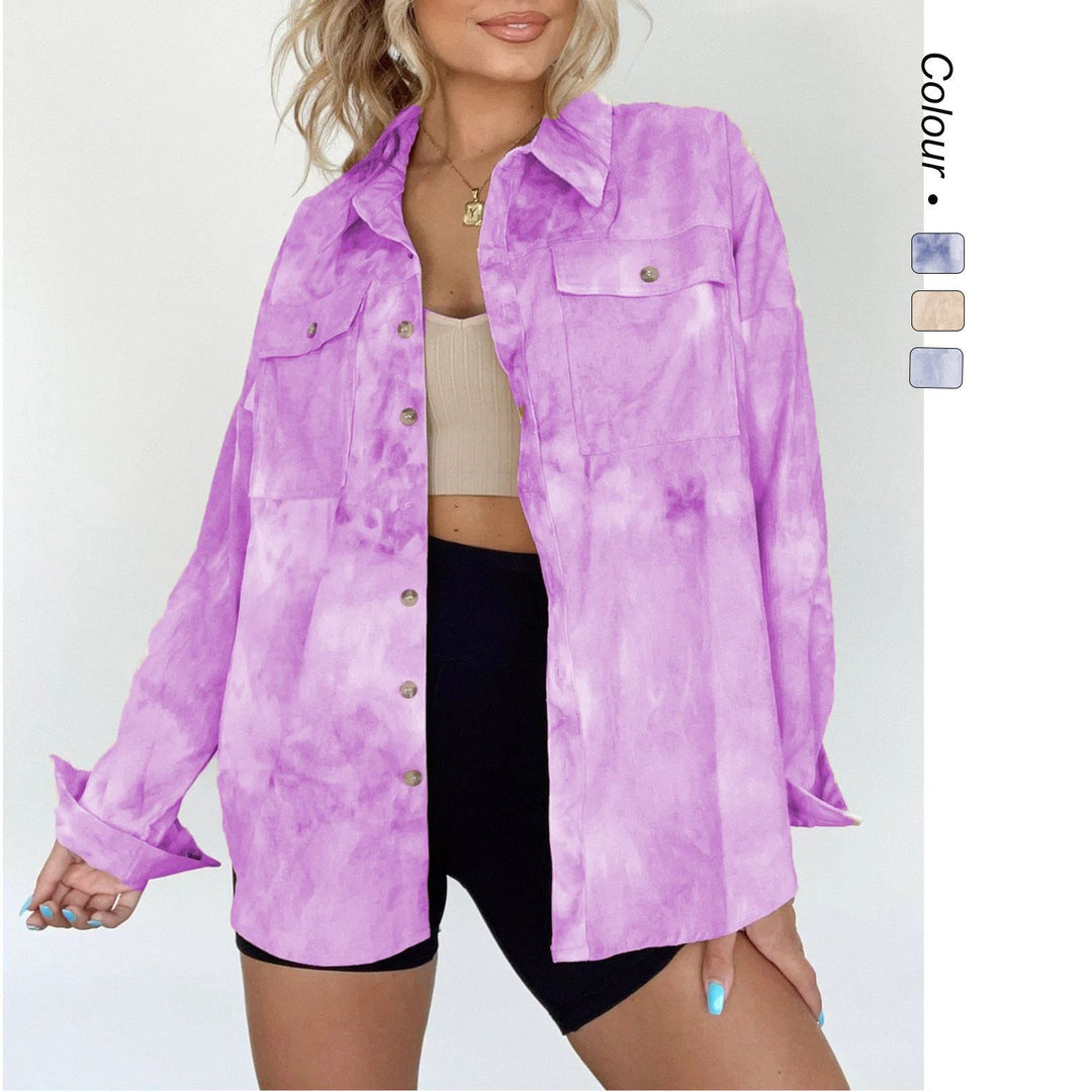 Women's Oversize Denim Shirt Jacket in Trendy Tie-Dye Design Lune London