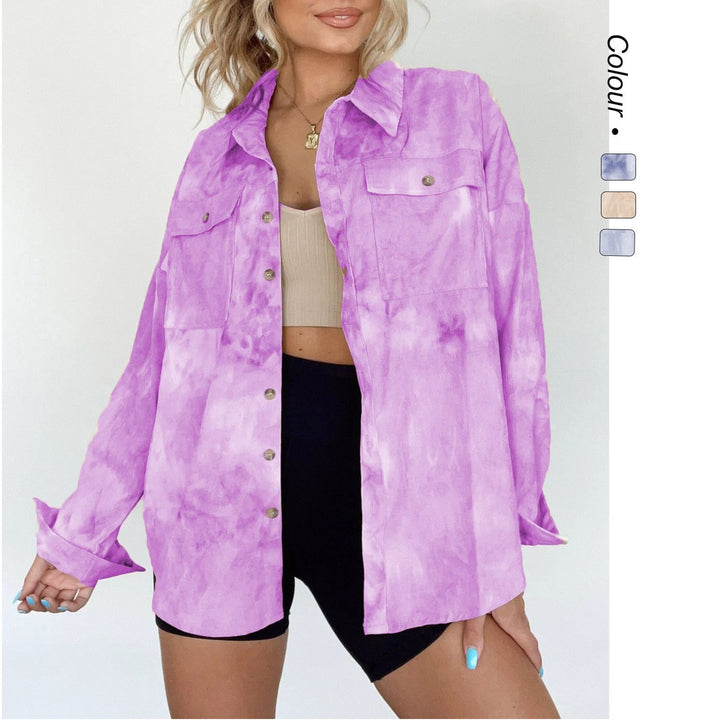 Women's Oversize Denim Shirt Jacket in Trendy Tie-Dye Design Lune London