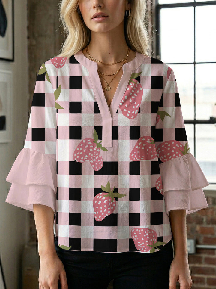 Women's casual blouse with ruffled sleeves and botanical print Lune London