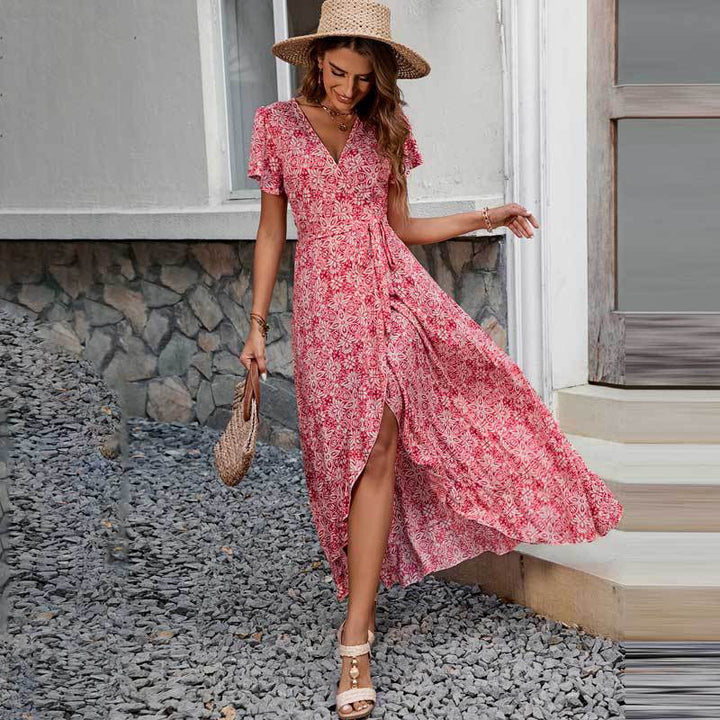Ladies High-Low Wrap Maxi Dress Lune London