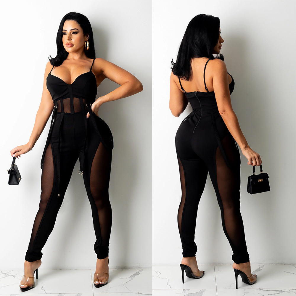 Ladies transparent panel jumpsuit Lune London