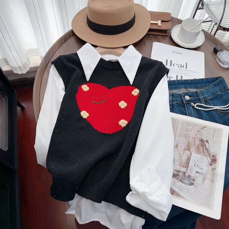 Ladies cute knitted vest with heart pattern and sleeveless Lune London