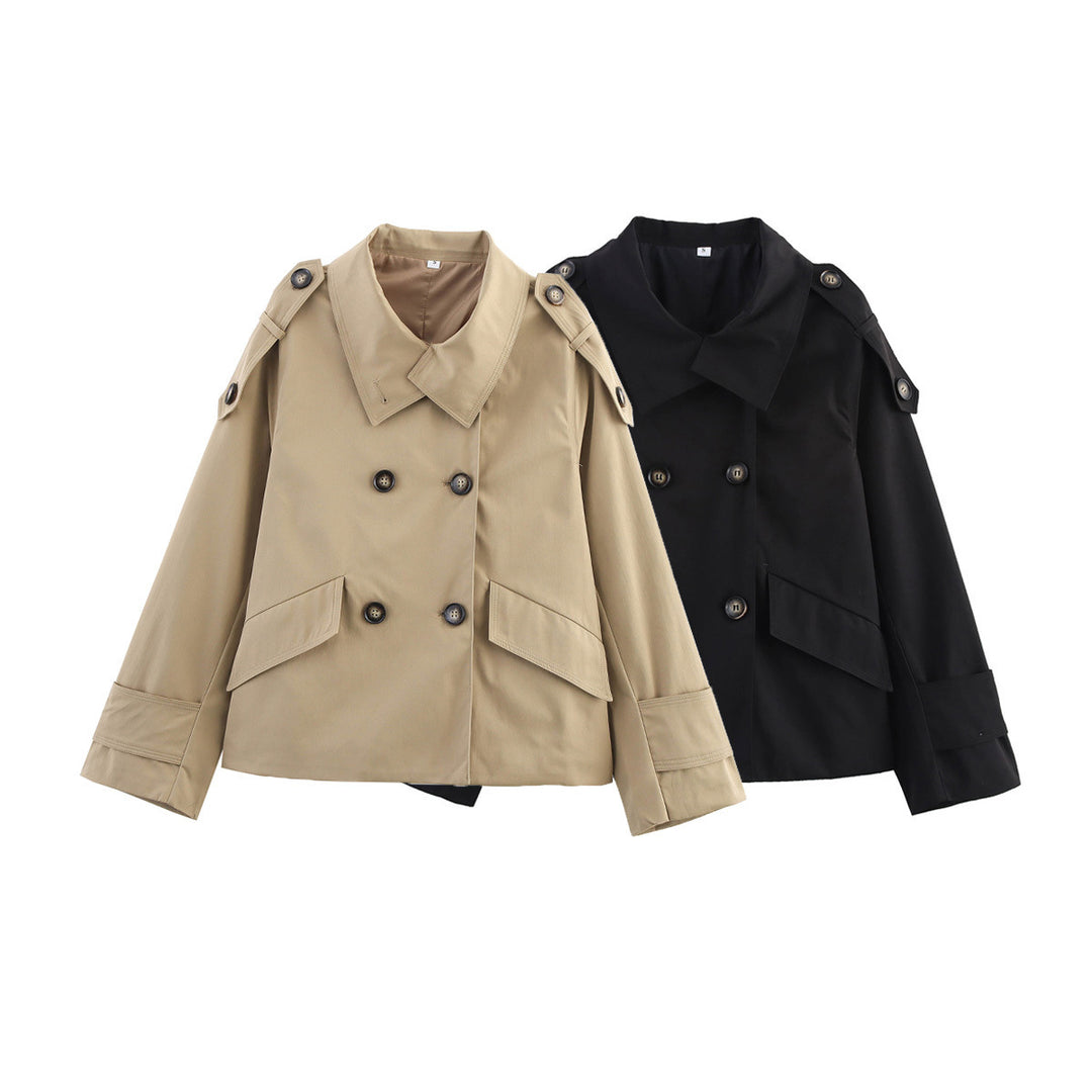 Trendy women's transition jacket with double-breasted buttons and practical pockets Lune London