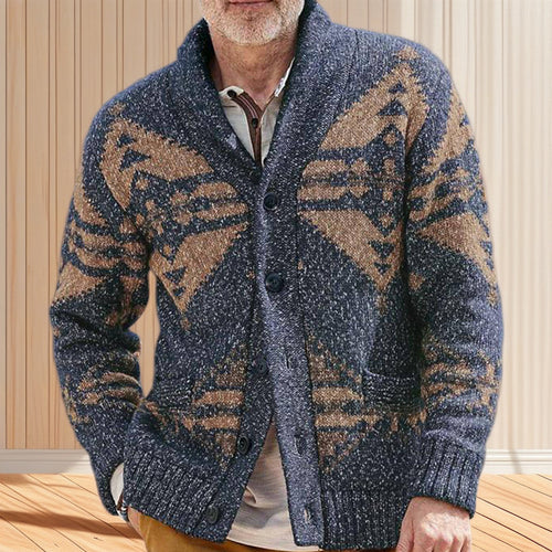 Men's knitted jacket with artistic pattern and practical pockets Lune London