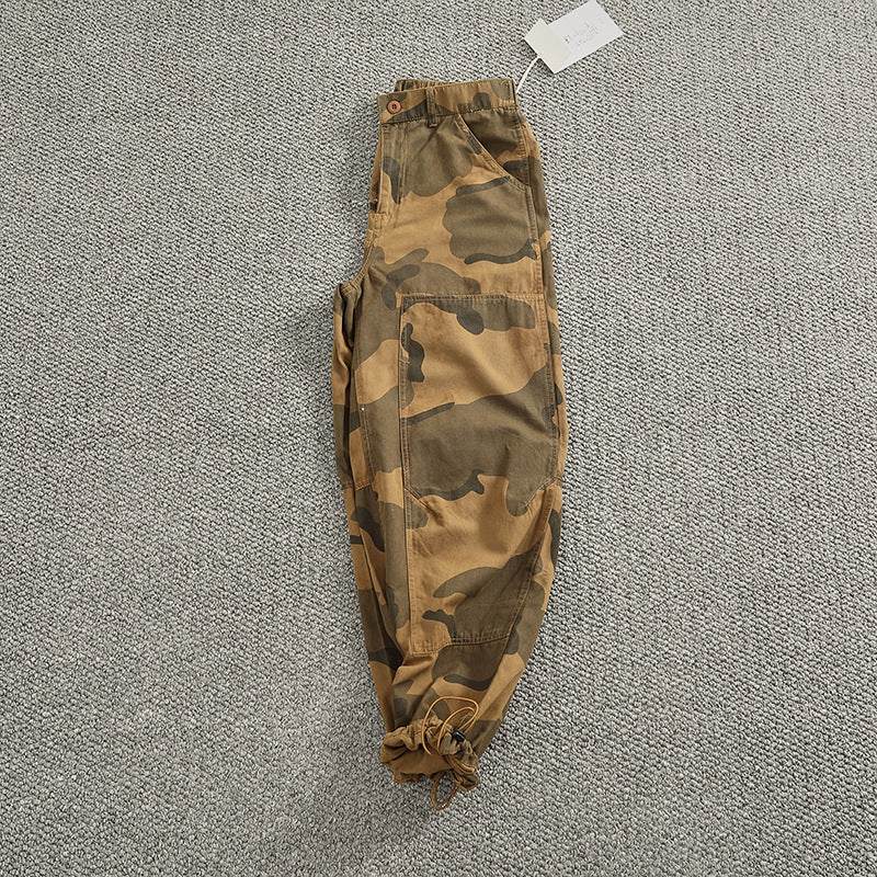 Men's cargo pants with stylish camouflage design featuring an elastic waistband and practical pockets Lune London