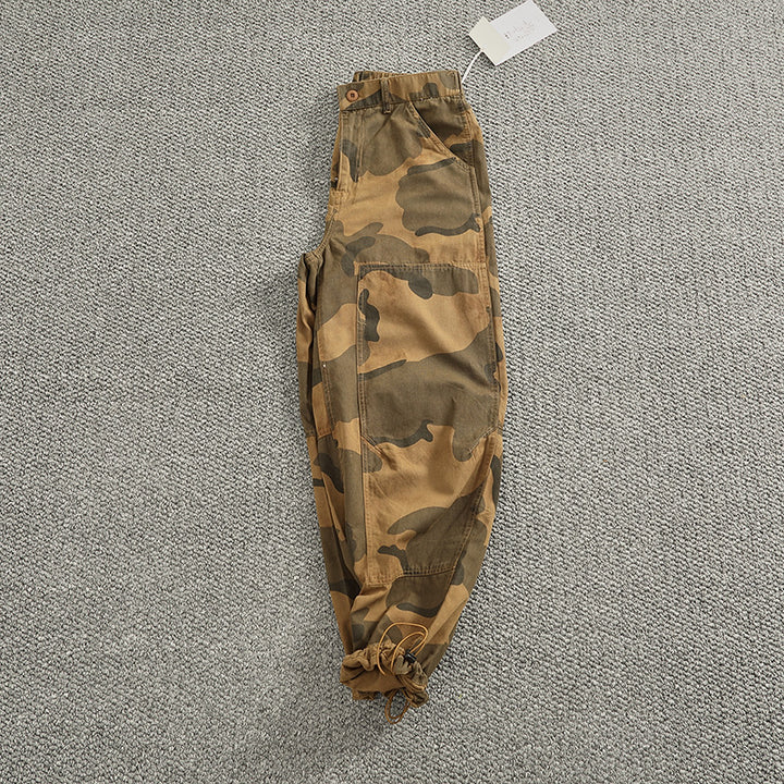 Men's cargo pants with stylish camouflage design featuring an elastic waistband and practical pockets Lune London