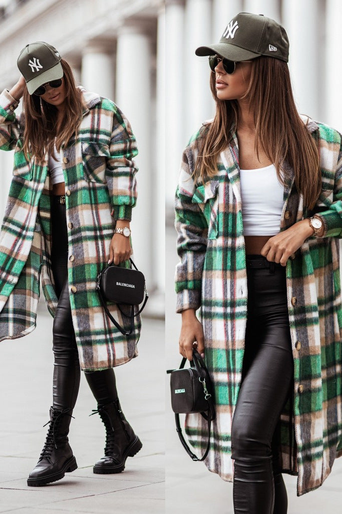 Ladies Plaid Long Coat Lune London