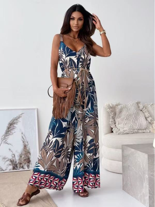 Ladies durable jumpsuit with wide legs and bohemian print Lune London