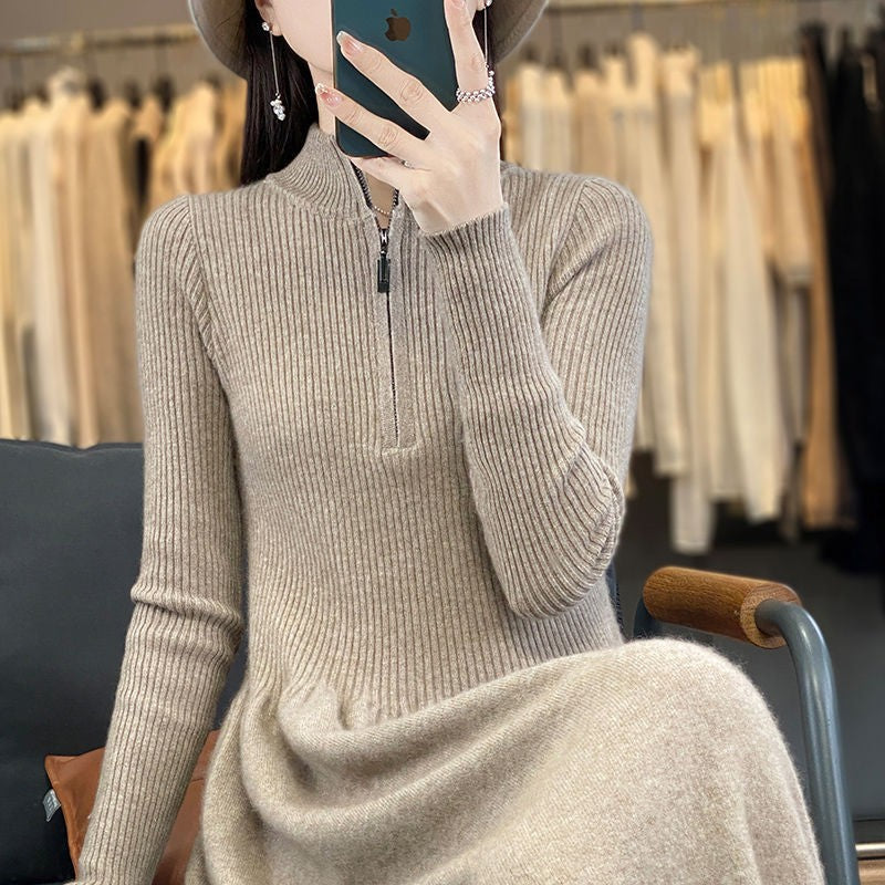 Casual knitted dress for women with high collar and zippered pockets Lune London