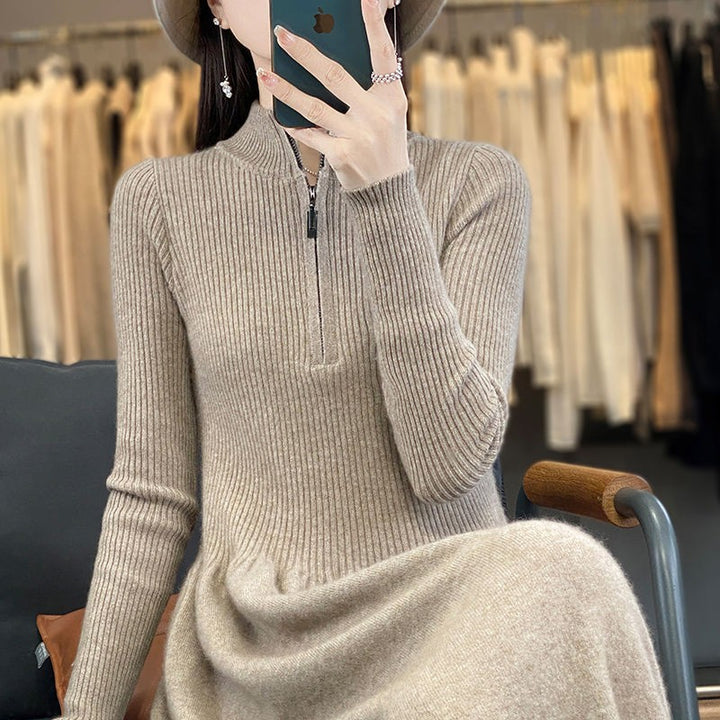 Casual knitted dress for women with high collar and zippered pockets Lune London