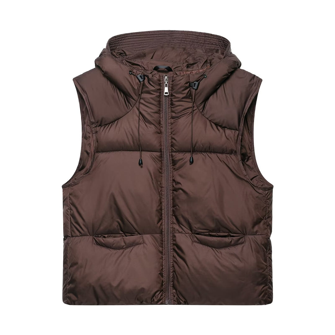 Ladies quilted gilet with hood and large pockets Lune London