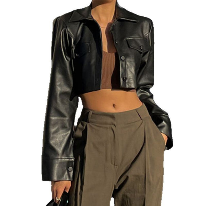 Cropped leather jacket for women with chest pockets Lune London