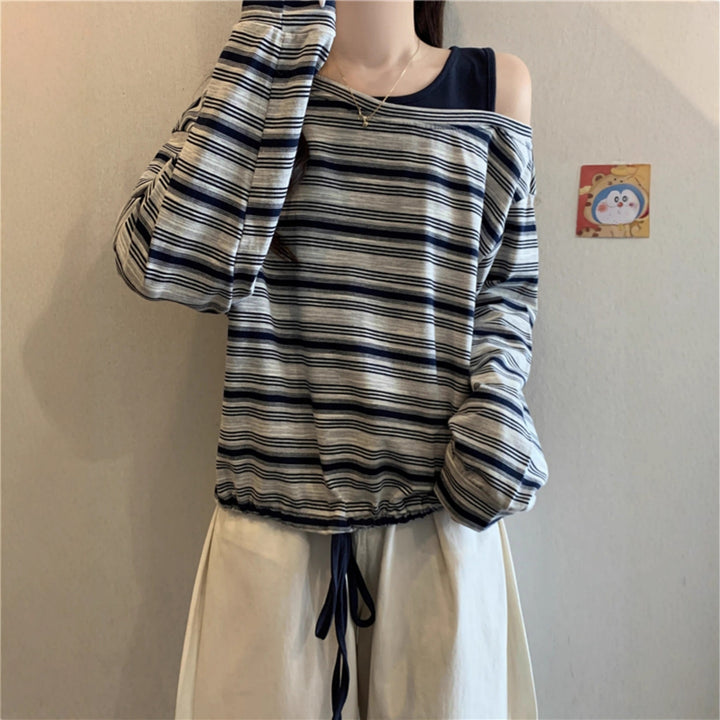 Women's Casual Long Sleeve Shirt with Off-Shoulder Design Chic & Stil