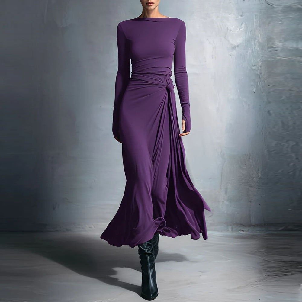 Women's elegant evening dress with long sleeves and wrap design Lune London