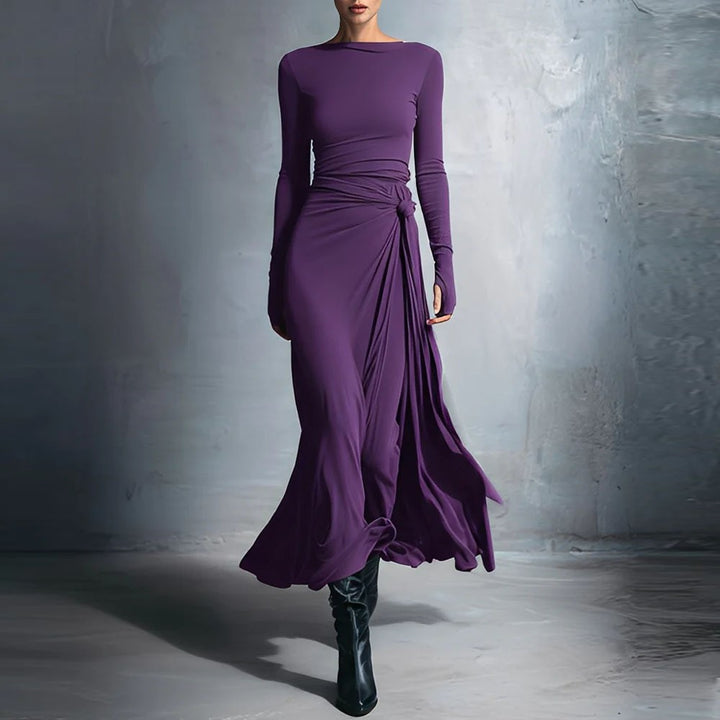 Women's elegant evening dress with long sleeves and wrap design Lune London