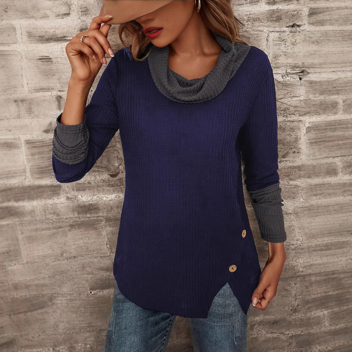 Women long sleeve T-shirt with wide collar and textured premium material Lune London