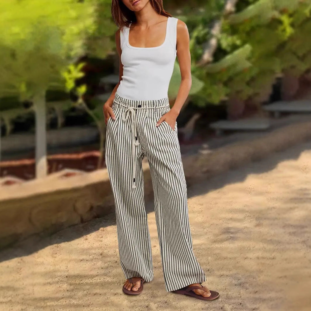 Lune London Casual Striped Linen Pants for Women