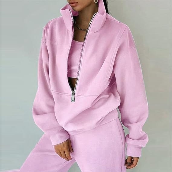 Pull en polaire doux pour dames avec col haut et fermeture éclair Chic & Stil