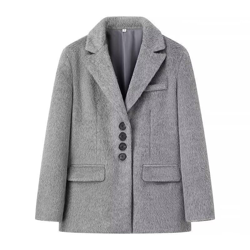 Elegant blazer for women with soft fur and decorative button details Lune London