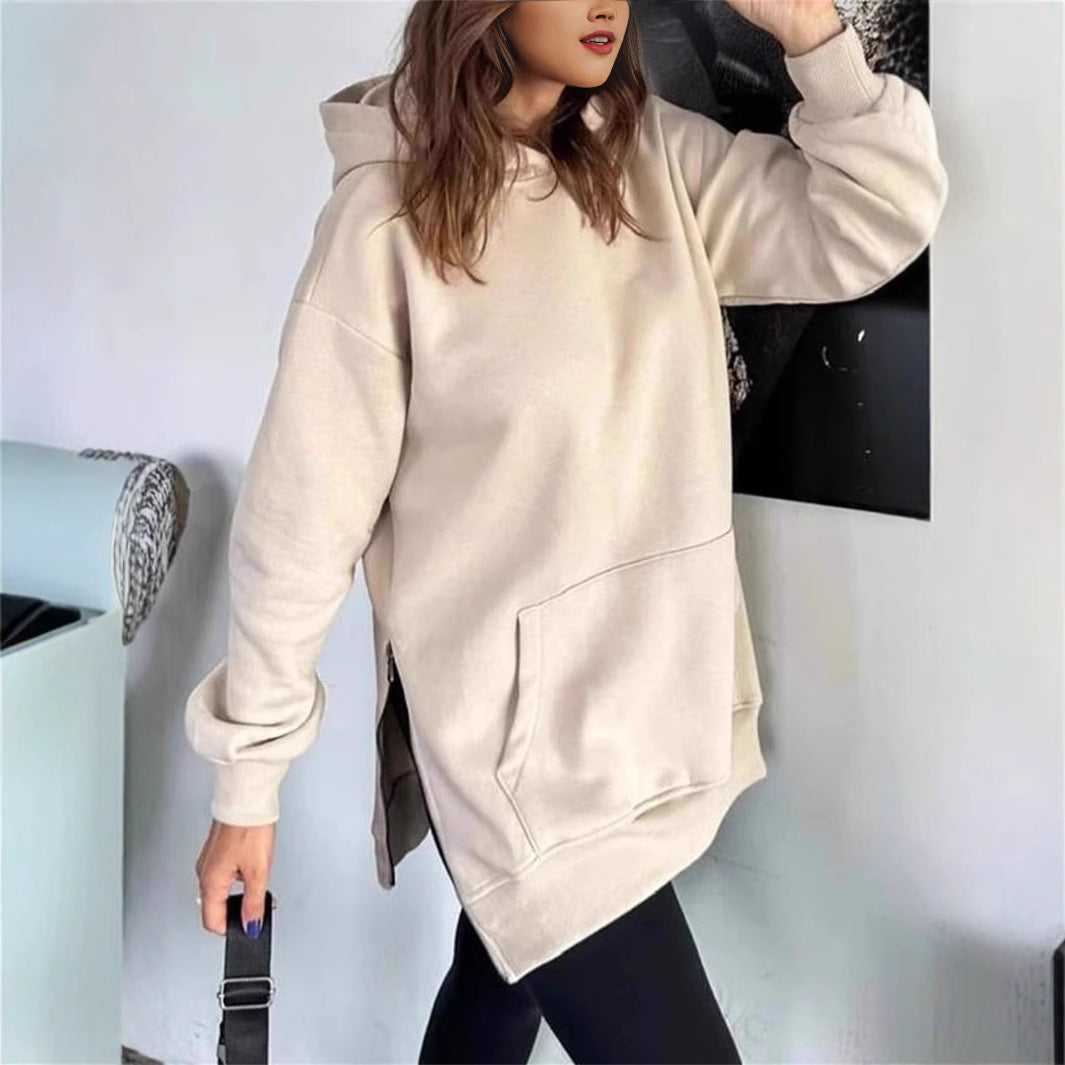 Ladies Casual Hoodie with Trendy Cut and Dipped Hem Lune London