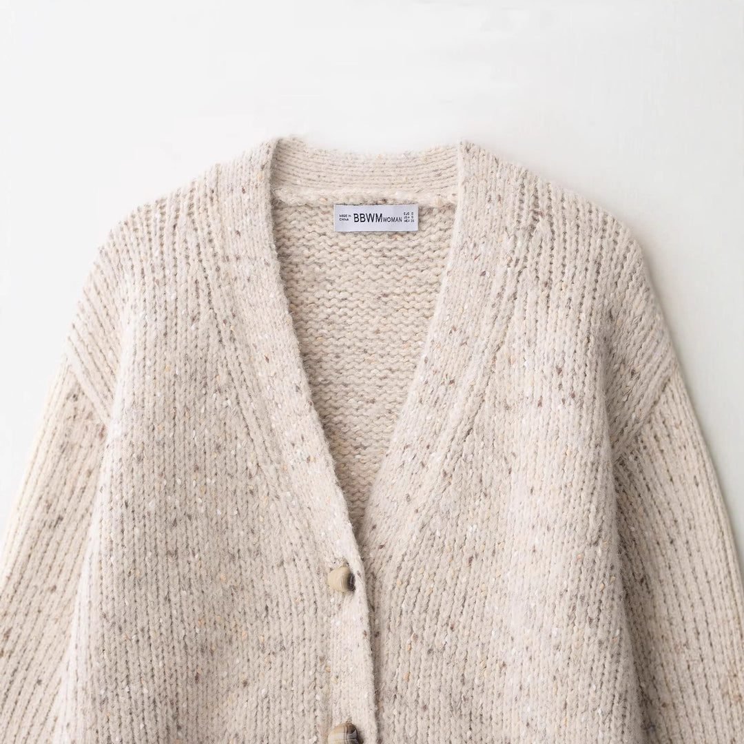 Ladies chunky knit cardigan with large patch pockets Lune London