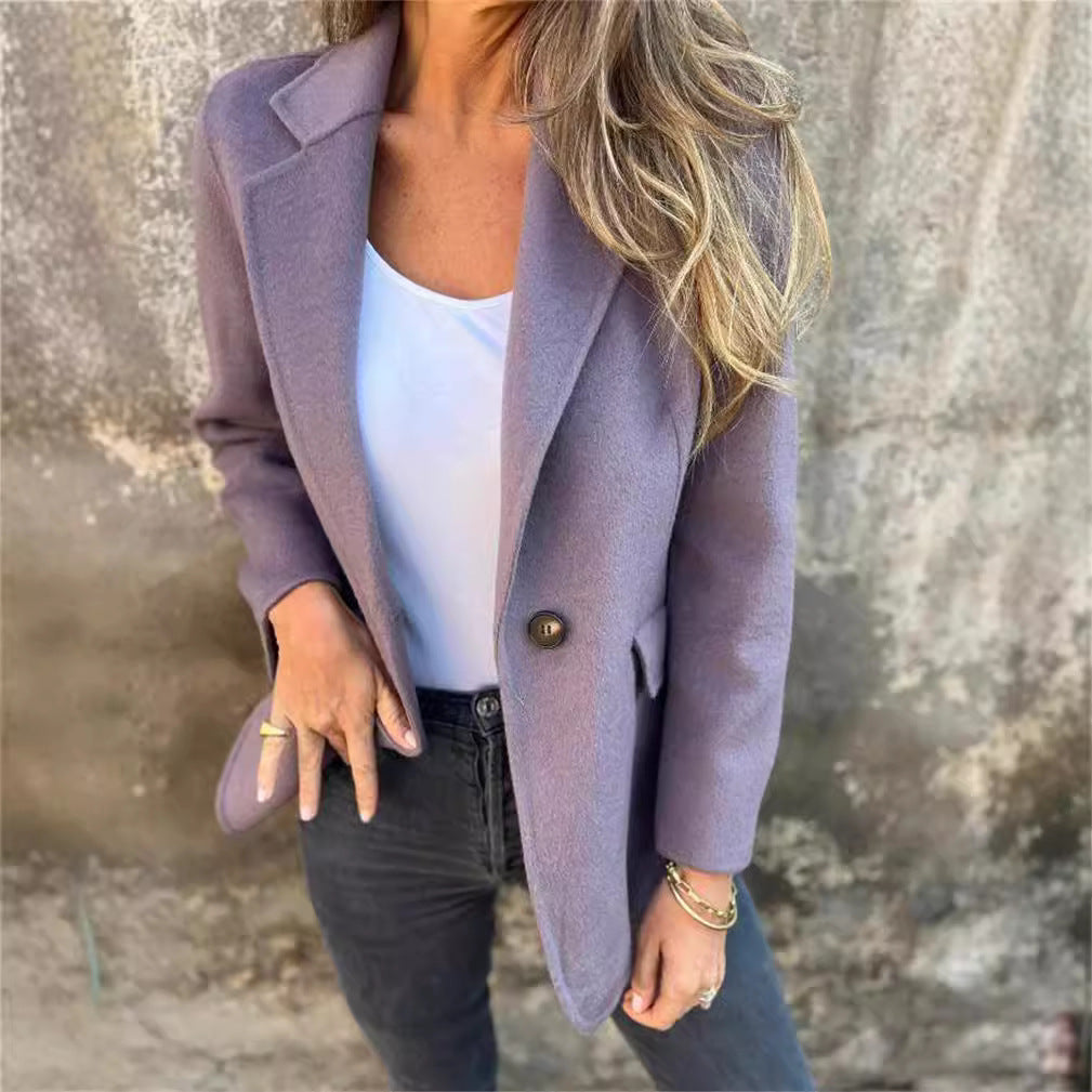 Ladies Elegant Blazer in Warm Fleece Fabric with Practical Pockets Lune London