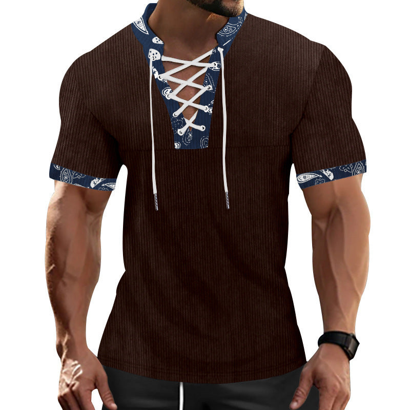 Men's Short Sleeve Henley T-Shirt with Modern Lace Design and Attractive Contrast Elements Lune London