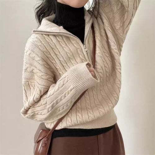 Cozy knitted sweater for women with high collar and zip Lune London