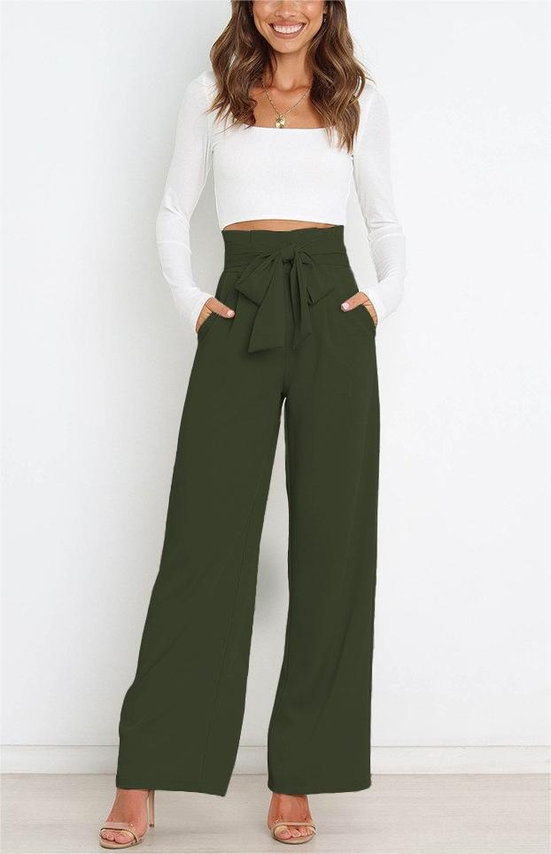 Wide fabric trousers for women with a tie belt and stylish pockets Lune London