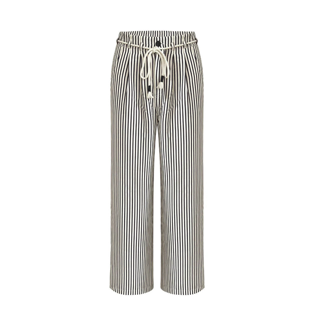 Casual wide striped pants for women with elastic waistband and tie belt Lune London